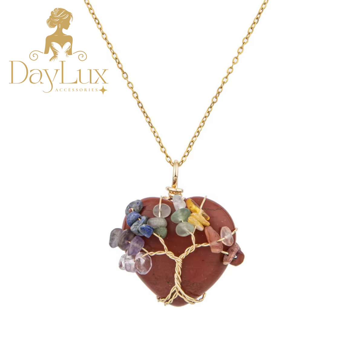 Tree of Life Heart Chakra Necklace – Natural Stones and Stainless Steel