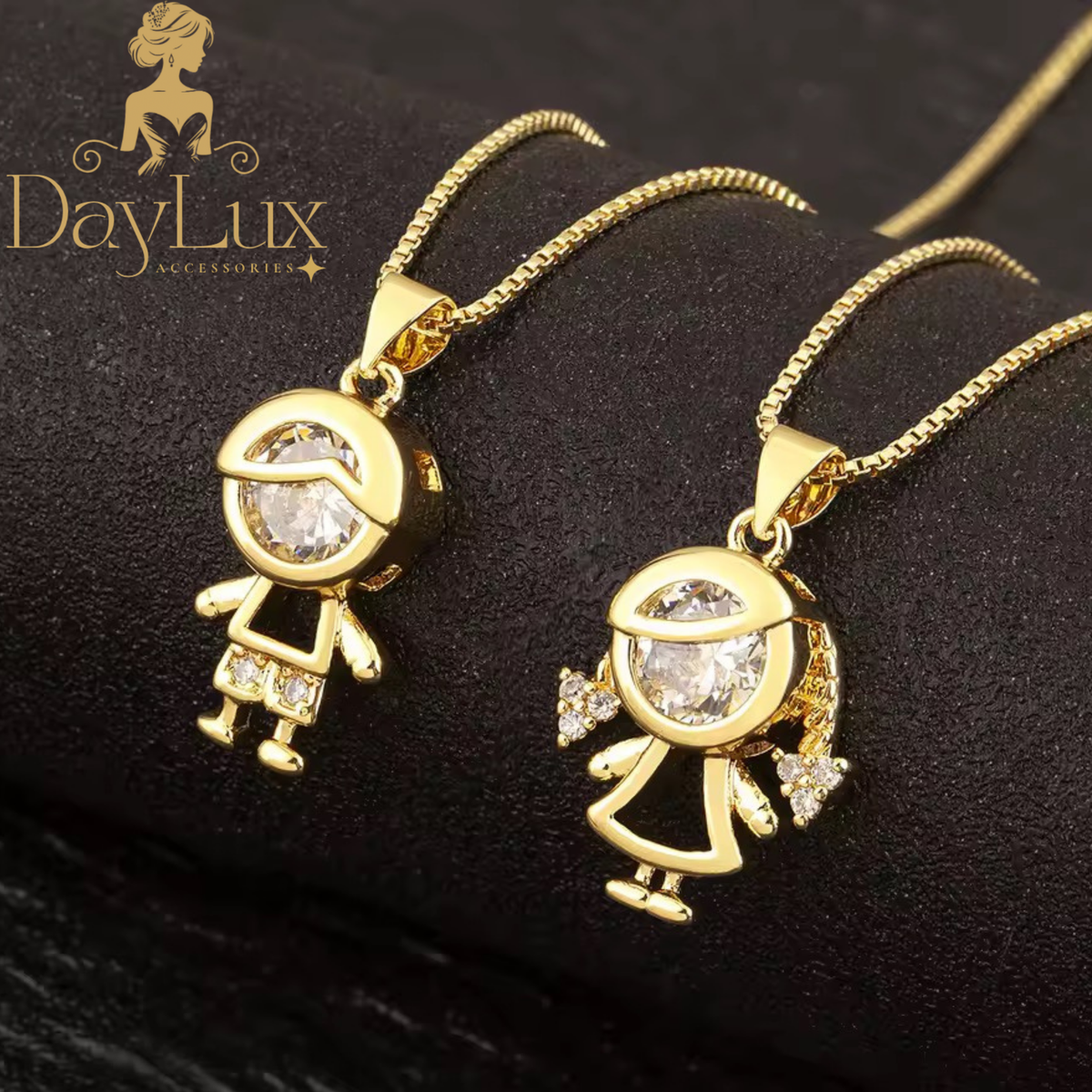 18K Gold Plated Boy and Girl Pendant Necklaces
