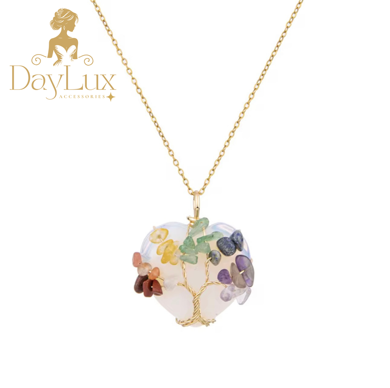 Tree of Life Heart Chakra Necklace – Natural Stones and Stainless Steel