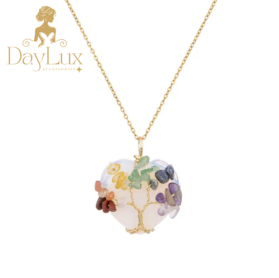 Tree of Life Heart Chakra Necklace – Natural Stones and Stainless Steel