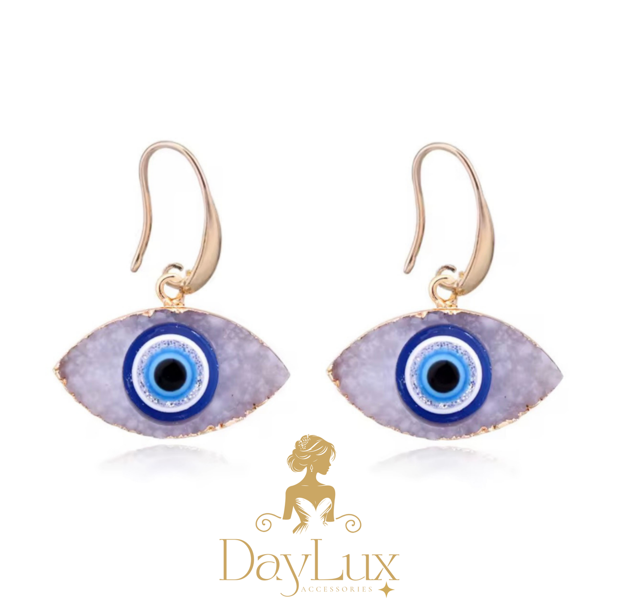 Evil Eye Charm Necklace & Earrings – Gold Tone (White or Black)