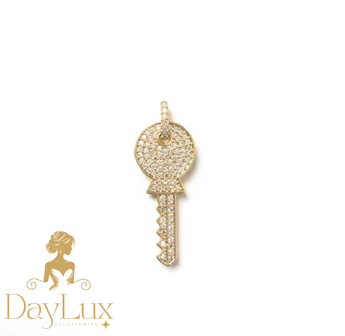 Crystal Key Charm – Gold-Plated Statement Pendant