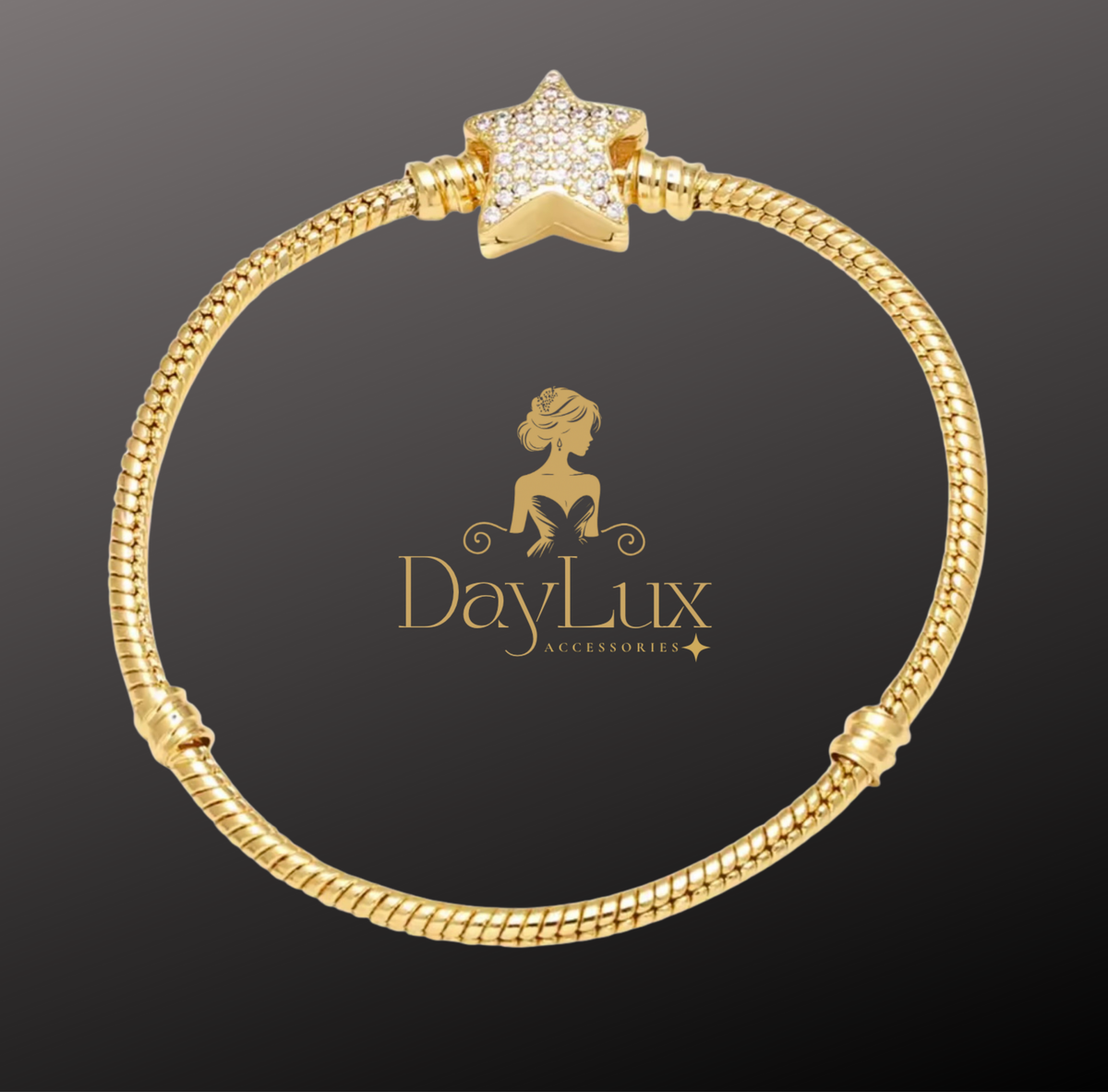 Gold Snake Bangle with Pavé Star Charm