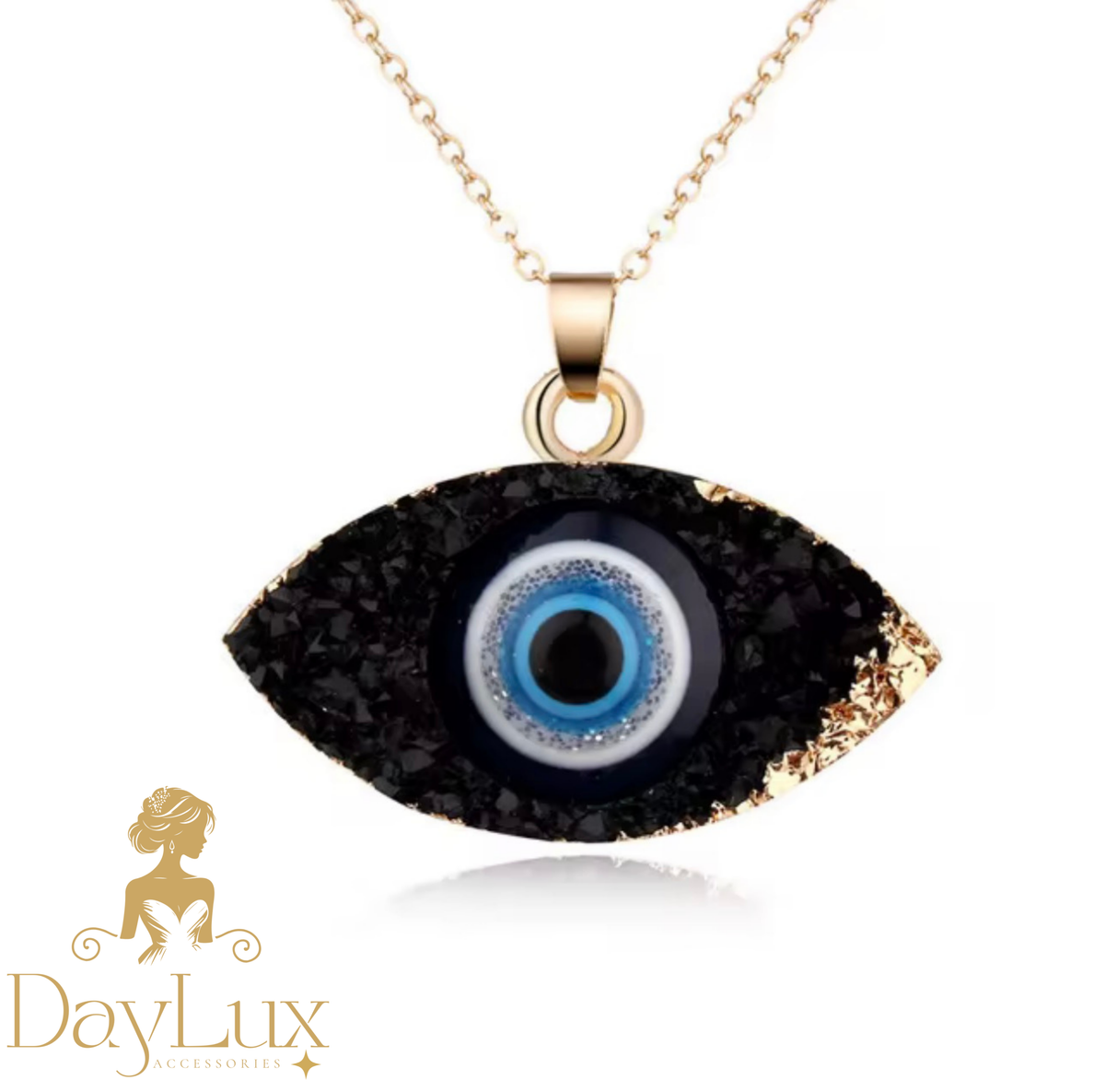 Evil Eye Charm Necklace & Earrings – Gold Tone (White or Black)
