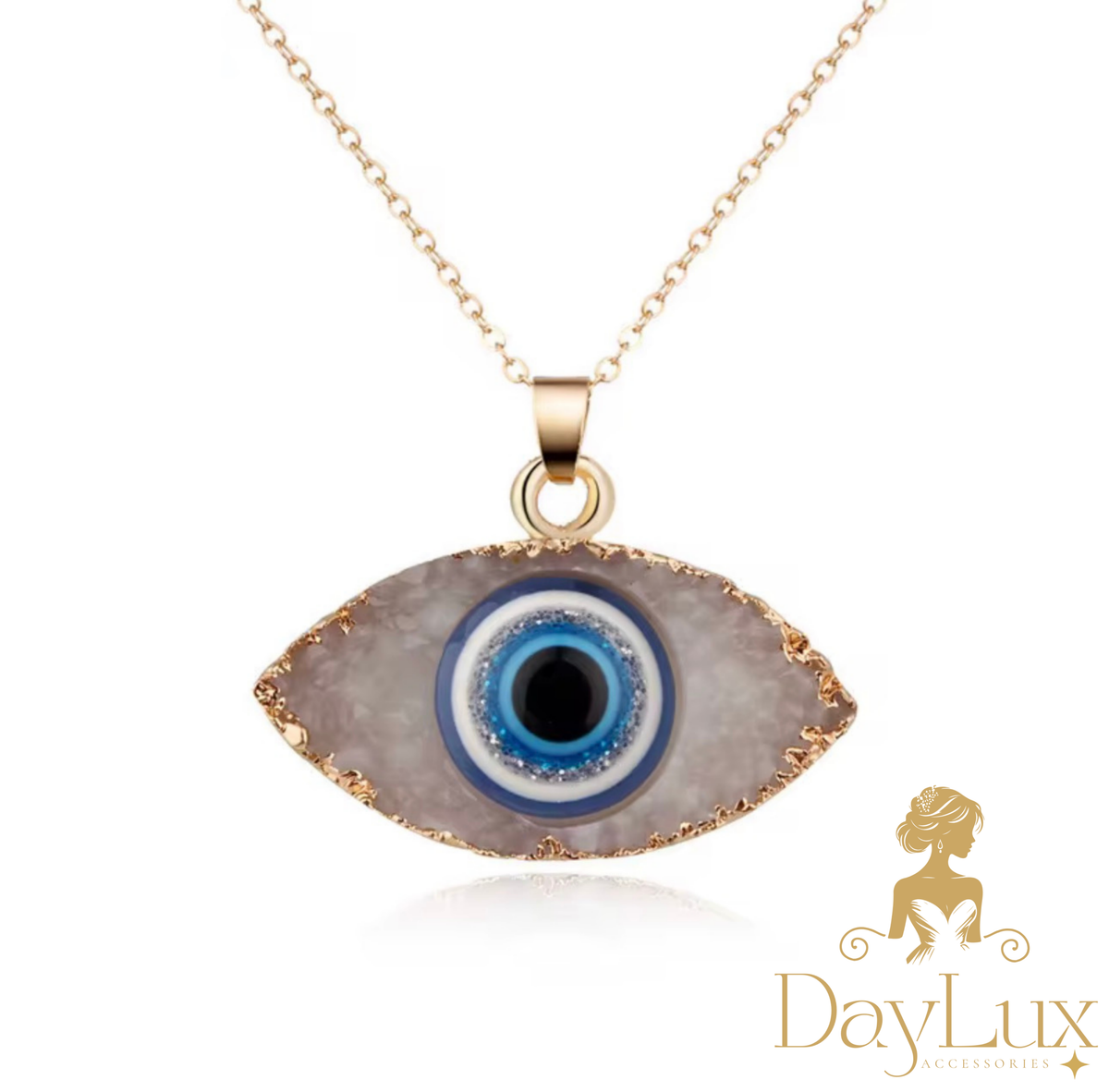 Evil Eye Charm Necklace & Earrings – Gold Tone (White or Black)