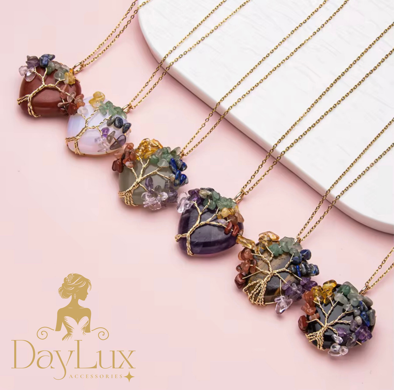 Tree of Life Heart Chakra Necklace – Natural Stones and Stainless Steel