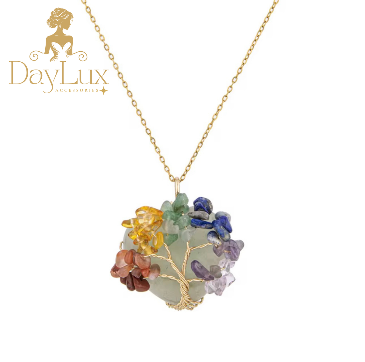 Tree of Life Heart Chakra Necklace – Natural Stones and Stainless Steel