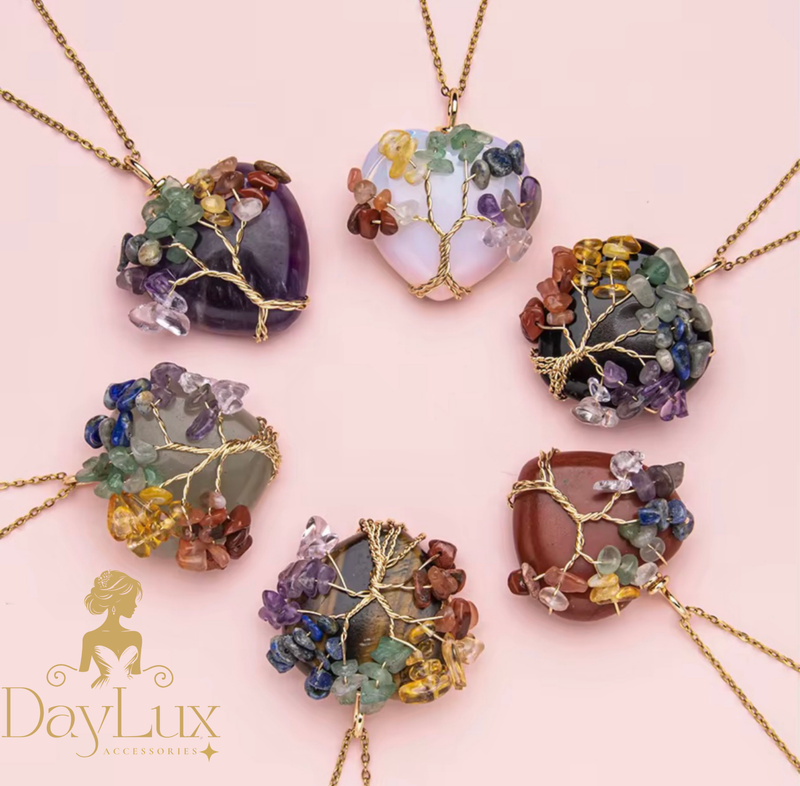 Tree of Life Heart Chakra Necklace – Natural Stones and Stainless Steel