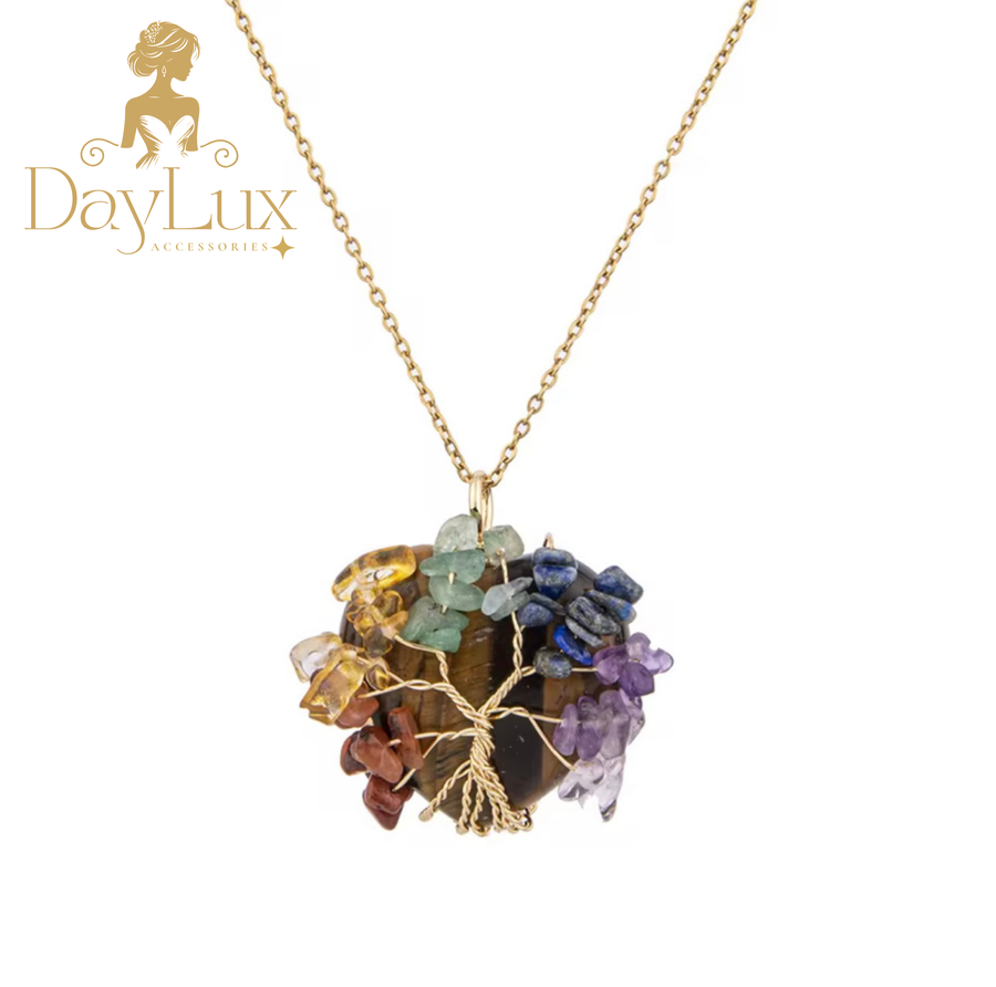 Tree of Life Heart Chakra Necklace – Natural Stones and Stainless Steel