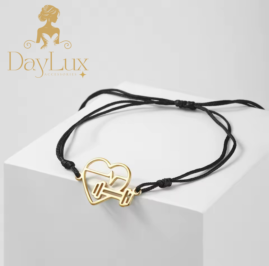 Heart and Dumbbell Adjustable Bracelet – Stainless Steel