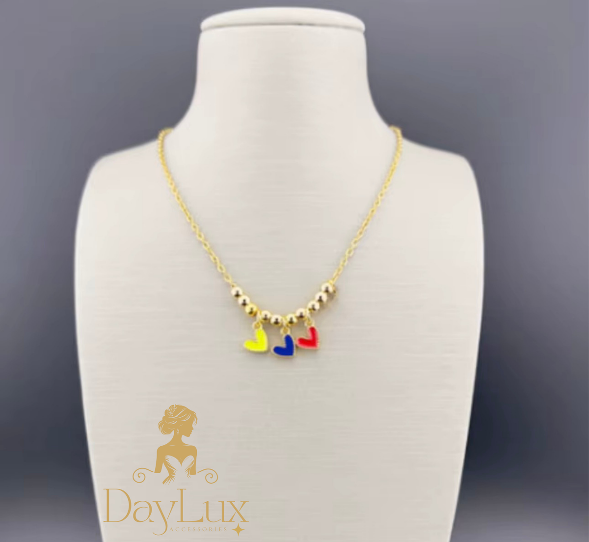 Triple Heart Charm Necklace – 18K Gold Plated Stainless Steel