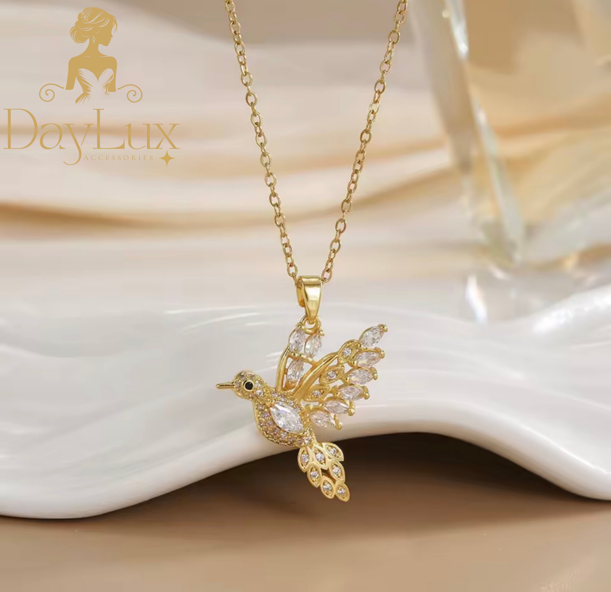 Hummingbird Charm Necklace – Gold-Plated