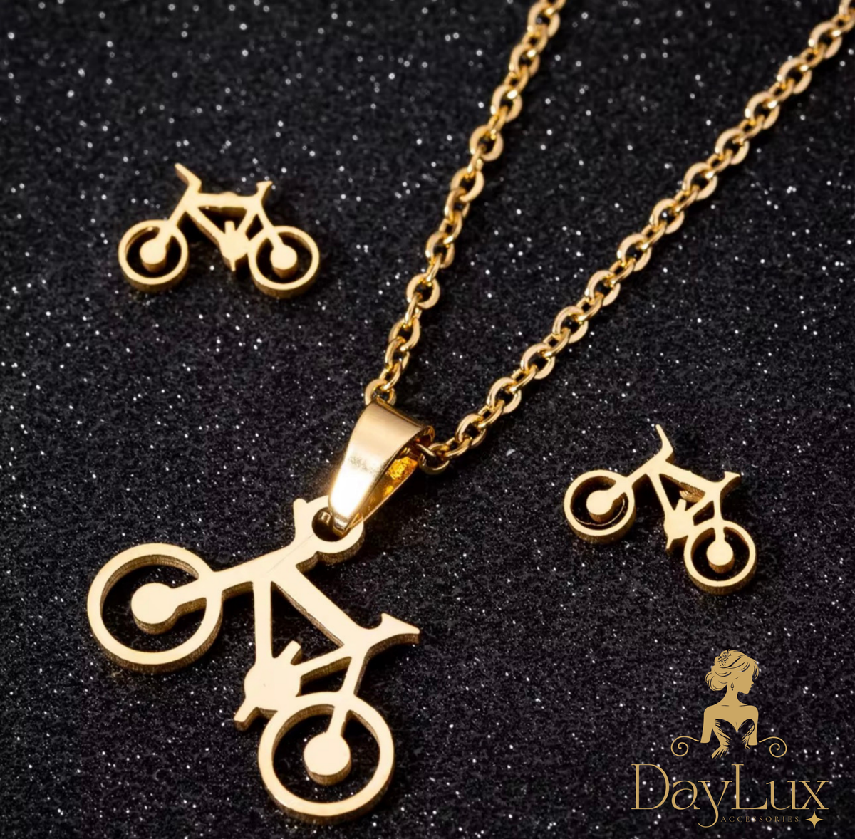 Stainless Steel Bicycle Necklace with Earrings Set