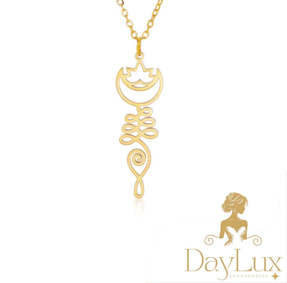 Stainless Steel Lotus Symbol Necklace Gold Tone