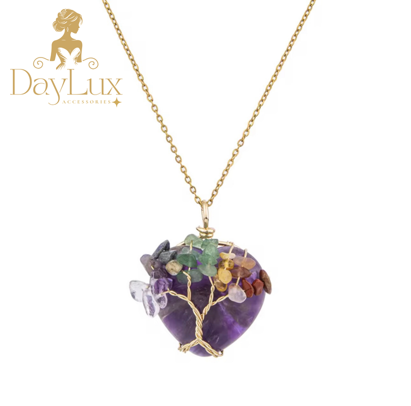 Tree of Life Heart Chakra Necklace – Natural Stones and Stainless Steel