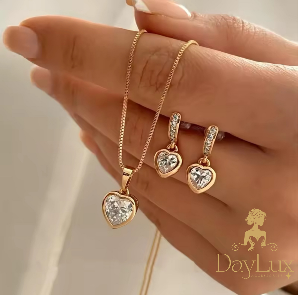 Gold-Plated Heart necklace and earrings set
