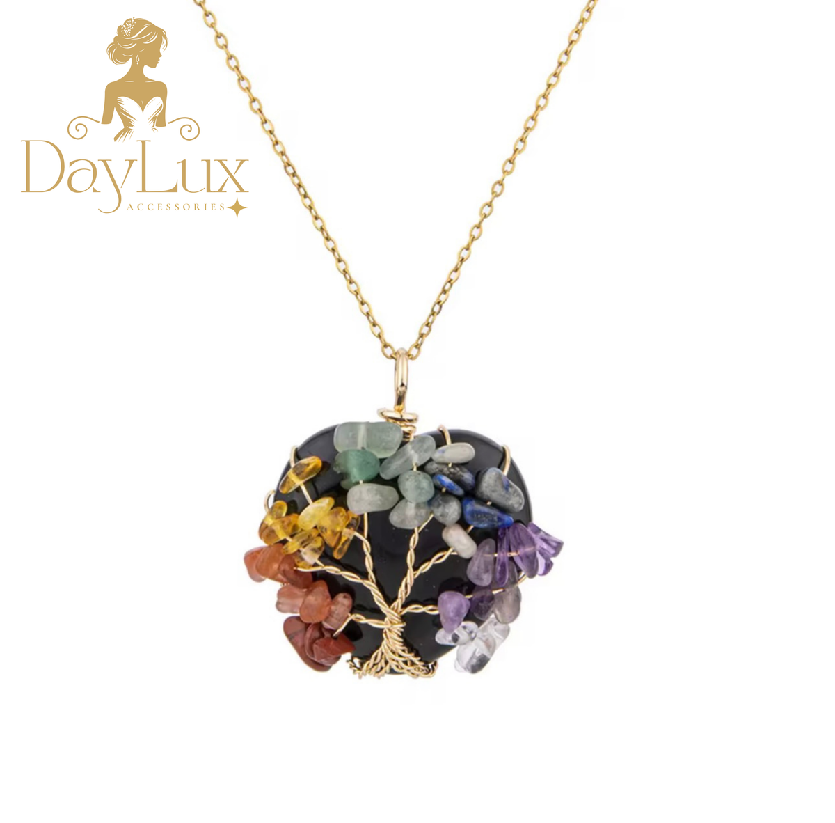 Tree of Life Heart Chakra Necklace – Natural Stones and Stainless Steel