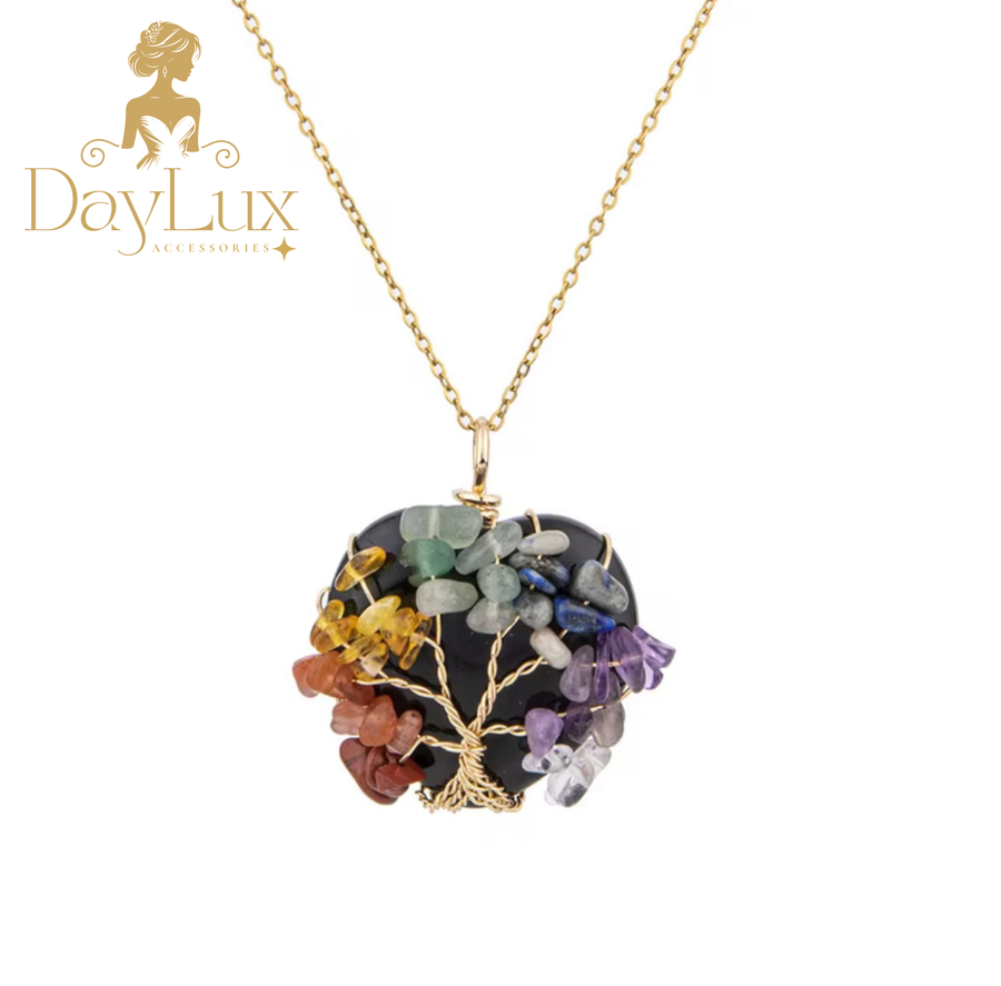 Tree of Life Heart Chakra Necklace – Natural Stones and Stainless Steel