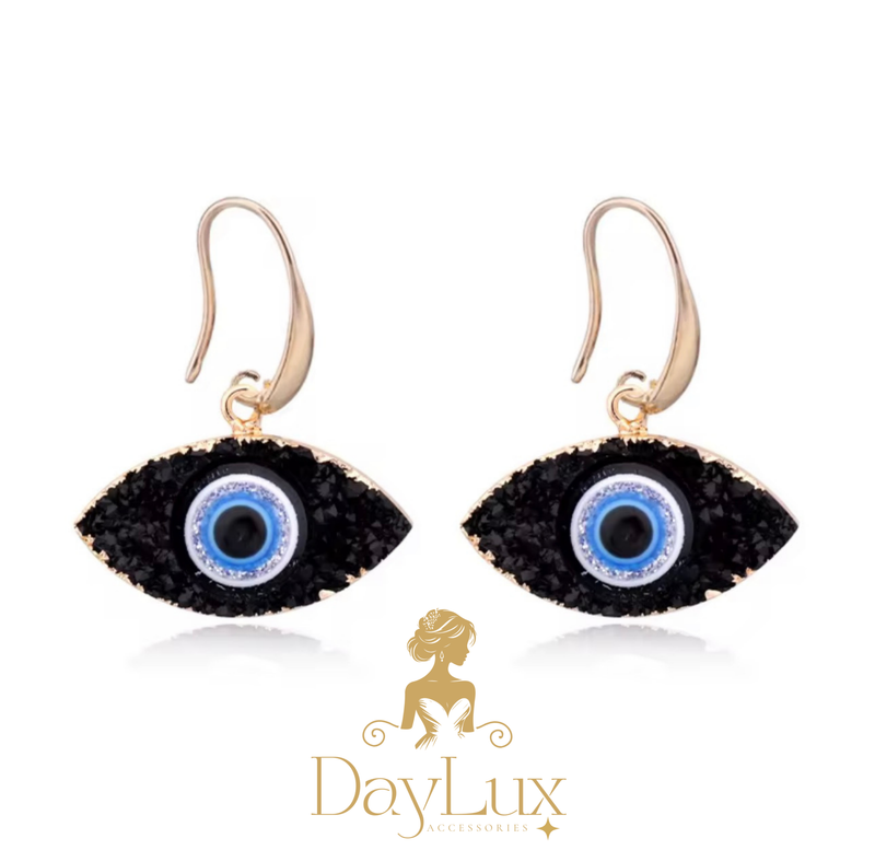 Evil Eye Charm Necklace & Earrings – Gold Tone (White or Black)
