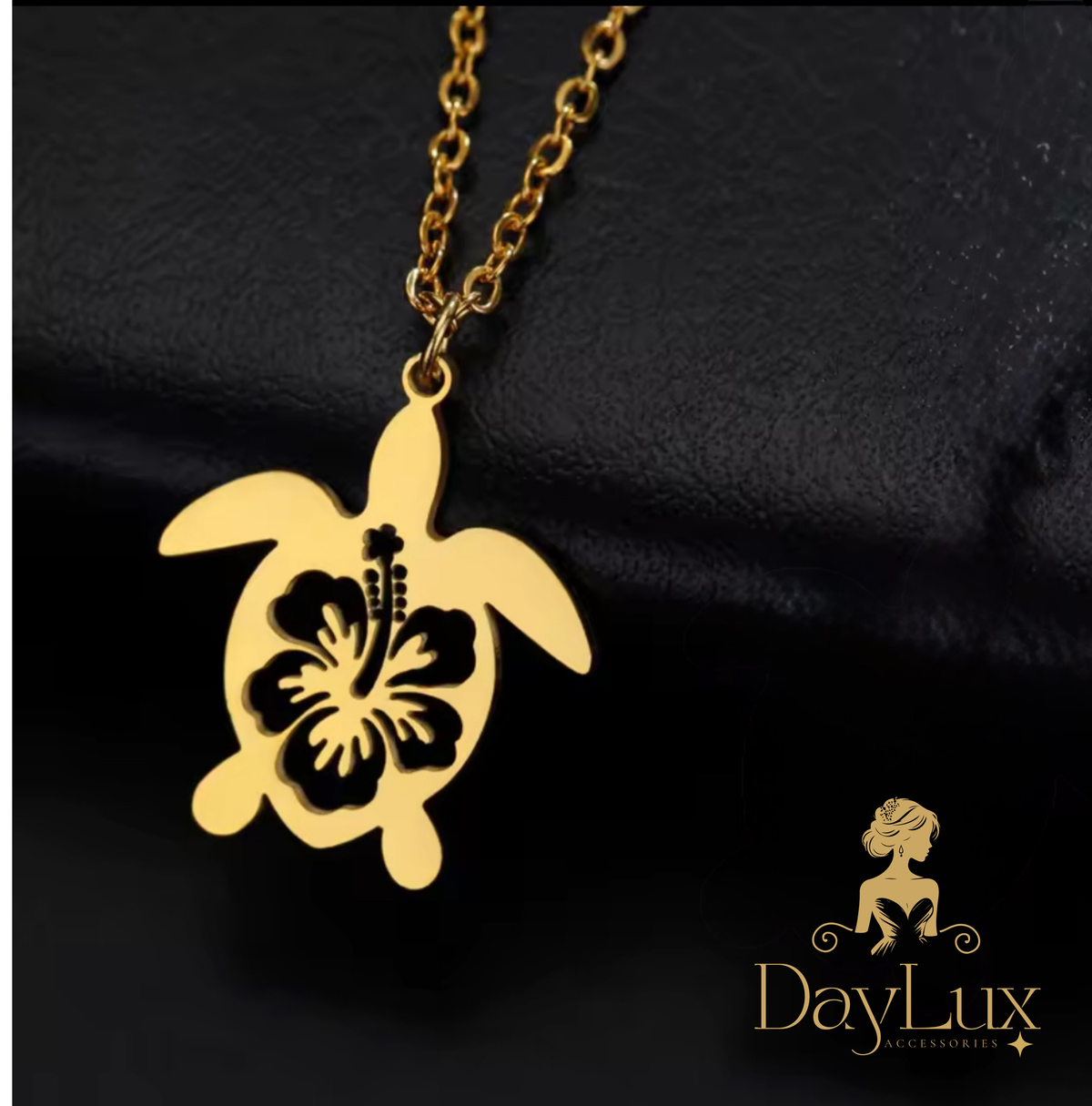 Stainless Steel Turtle &amp; Hibiscus Necklace