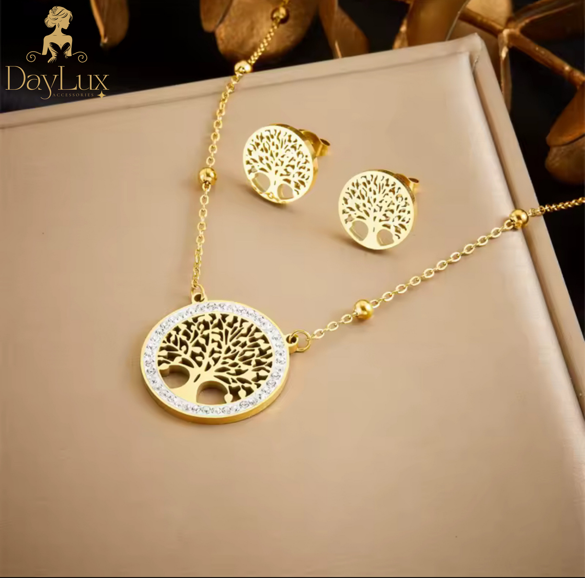 18K Gold-Plated Tree of Life Necklace and earrings