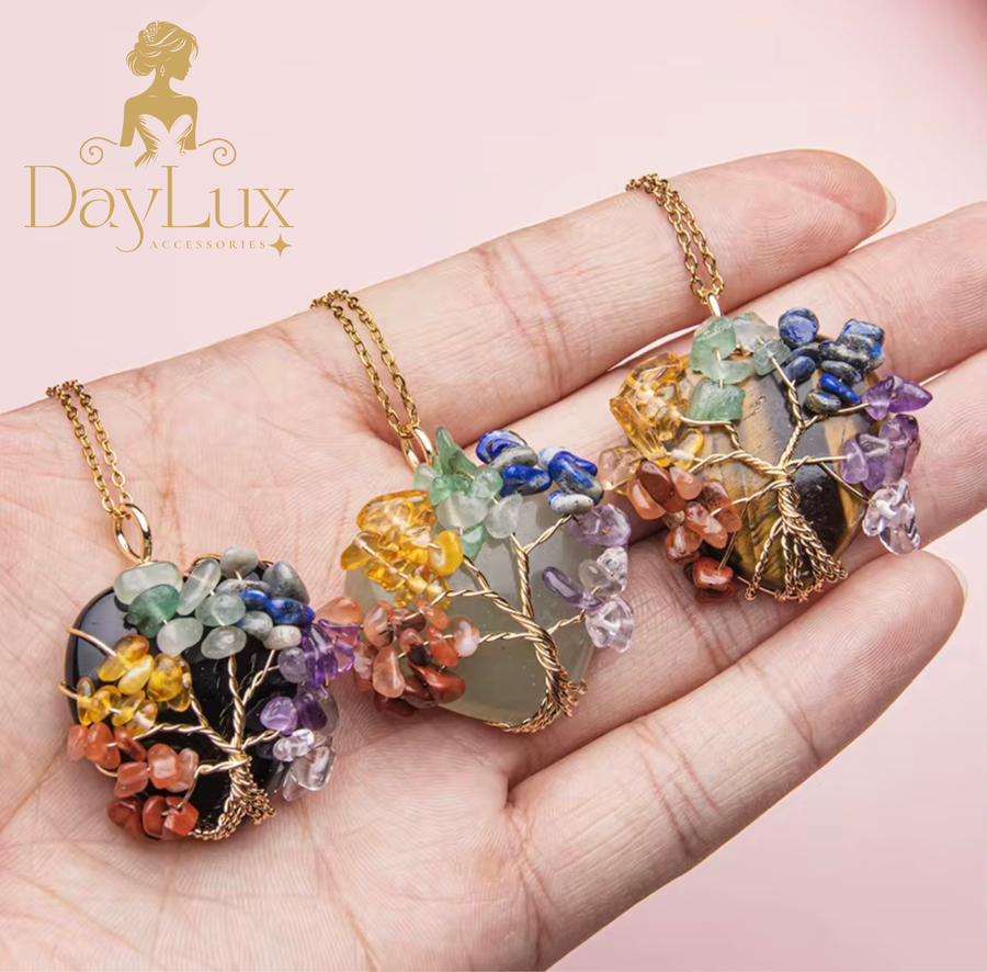Tree of Life Heart Chakra Necklace – Natural Stones and Stainless Steel
