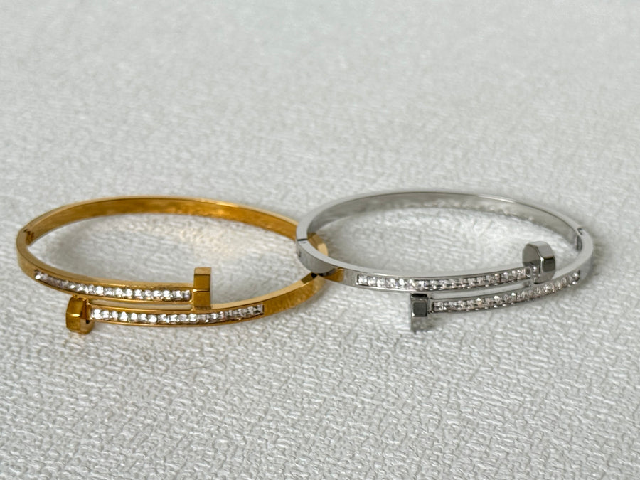 Nail Bangle Bracelet with Zirconia – Stainless Steel | Gold & Silver