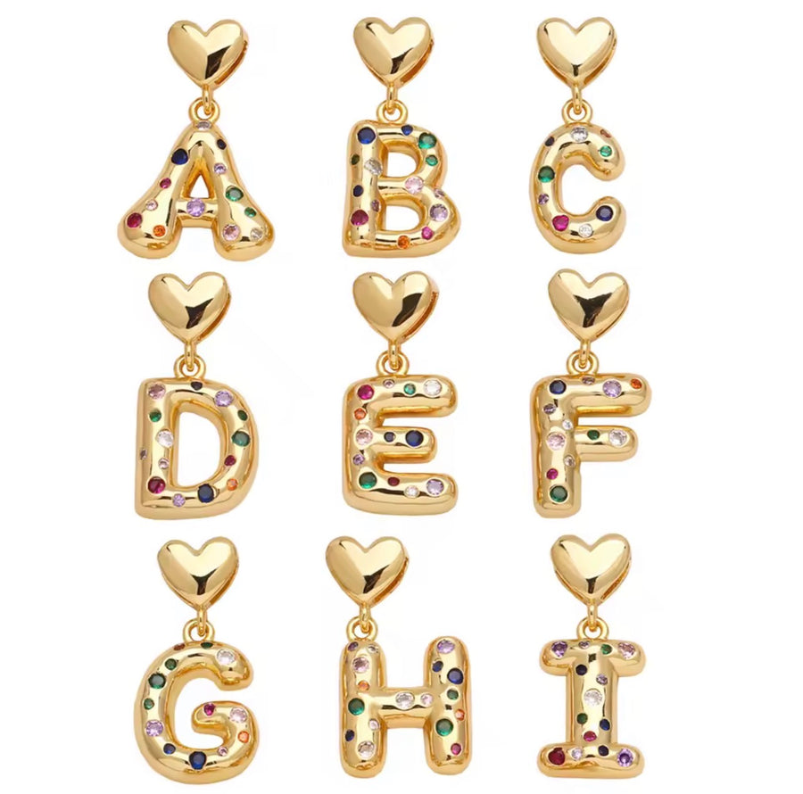 Bubble Initial Charm – Colorful CZ | 18K Gold Plated