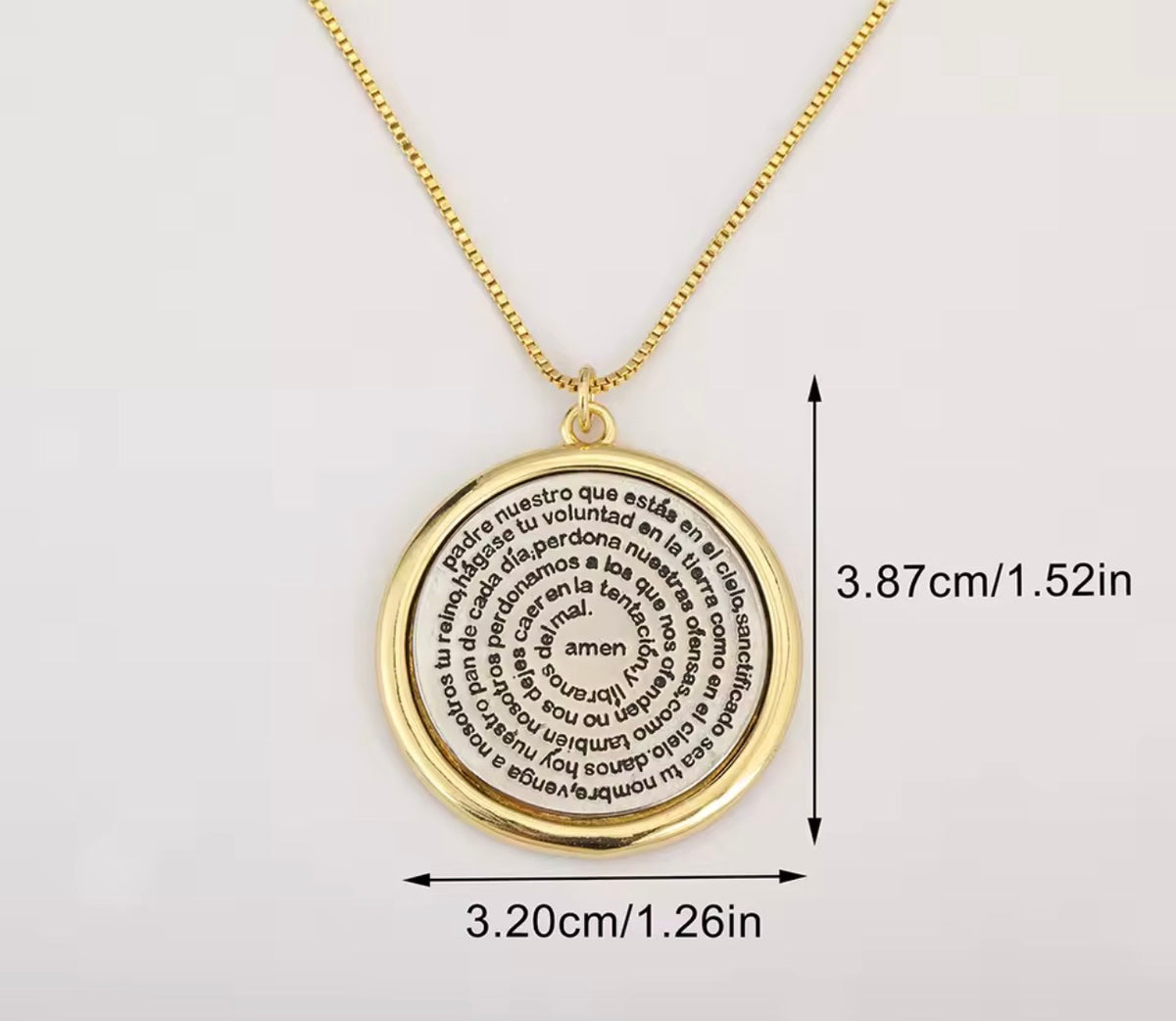18K Gold Plated 2 Tone Religious Necklace Our Father Cross Round Pendant Guardian Angel Necklace for Women