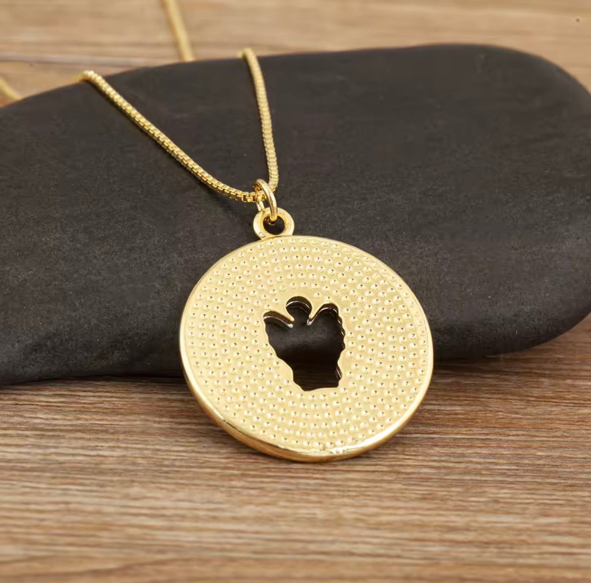 18K Gold Plated 2 Tone Religious Necklace Our Father Cross Round Pendant Guardian Angel Necklace for Women