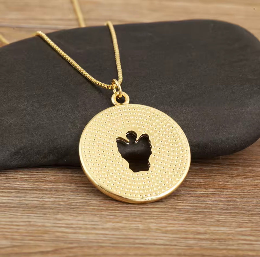 18K Gold Plated 2 Tone Religious Necklace Our Father Cross Round Pendant Guardian Angel Necklace for Women