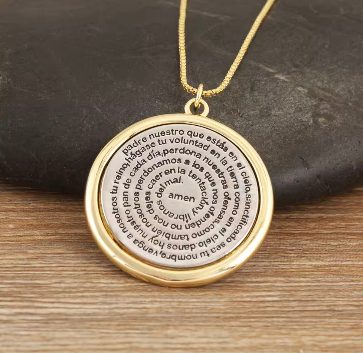 18K Gold Plated 2 Tone Religious Necklace Our Father Cross Round Pendant Guardian Angel Necklace for Women