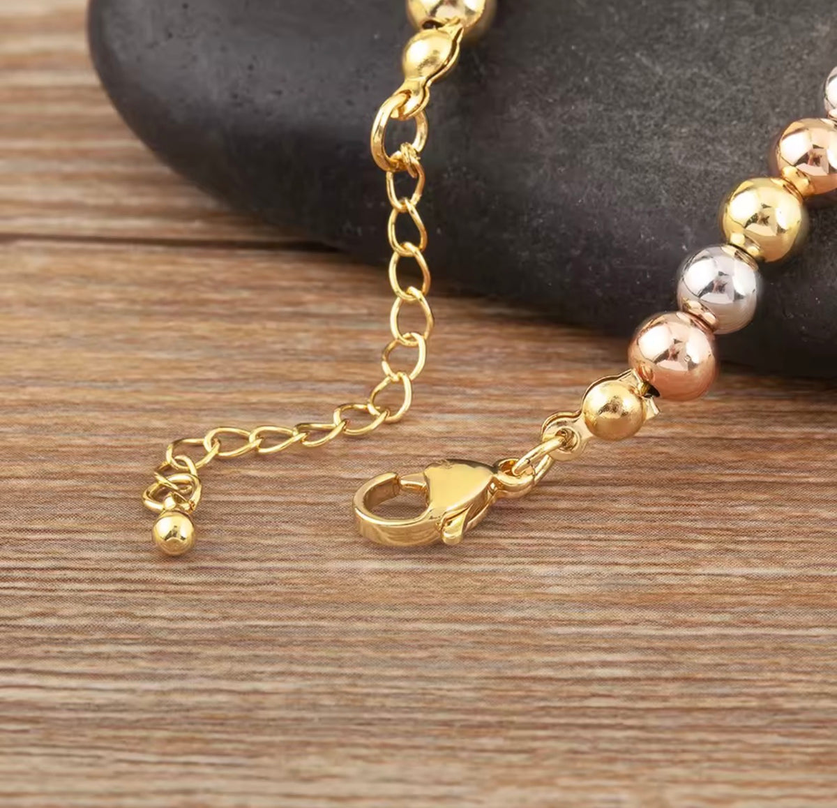 Three-Tone Beaded Necklace & Bracelet Collection – 4mm, 6mm & 8mm | 18K Gold Plated
