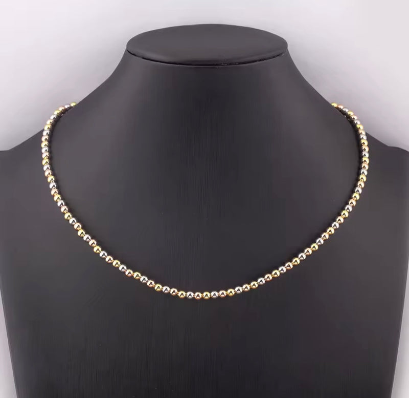 Three-Tone Beaded Necklace & Bracelet Collection – 4mm, 6mm & 8mm | 18K Gold Plated