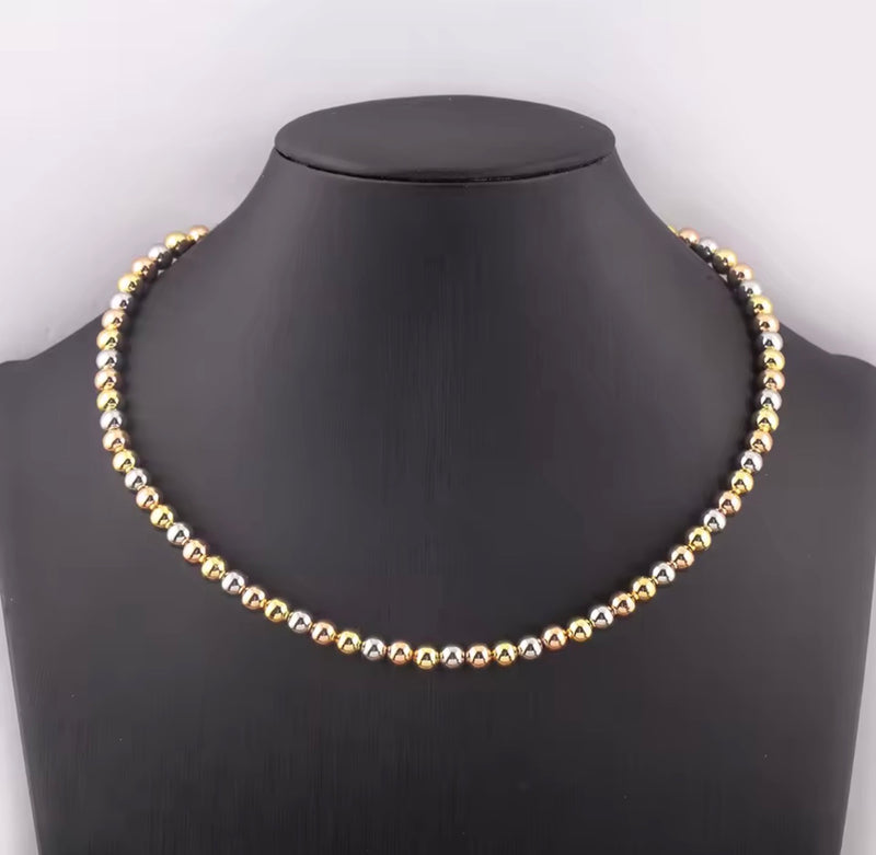 Three-Tone Beaded Necklace & Bracelet Collection – 4mm, 6mm & 8mm | 18K Gold Plated