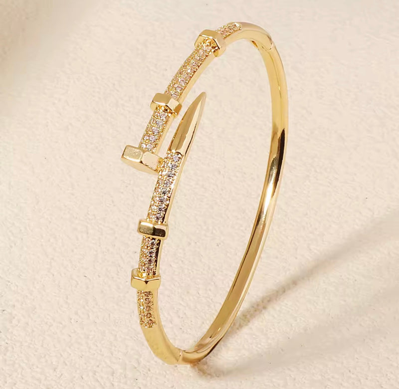 Crystal Nail Bangle  18K Gold Plated
