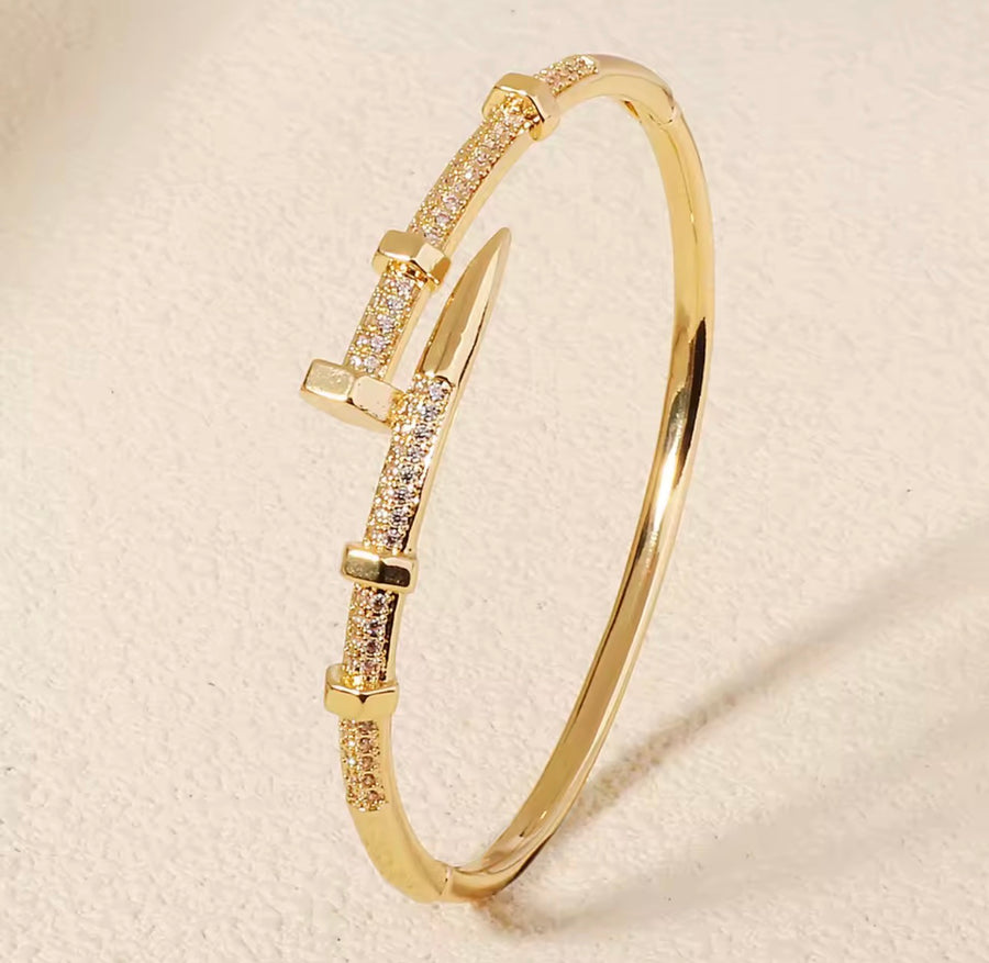 Crystal Nail Bangle  18K Gold Plated