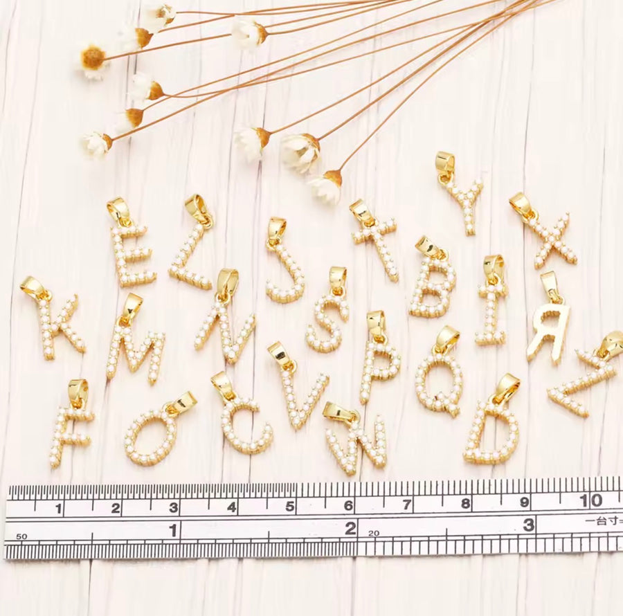 Pearl Initial Letter CHARM ONLY  – 18K Gold Plated