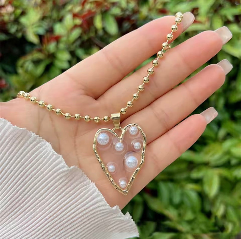 Pearl Heart and Star Charm Necklace – 18K Gold Plated