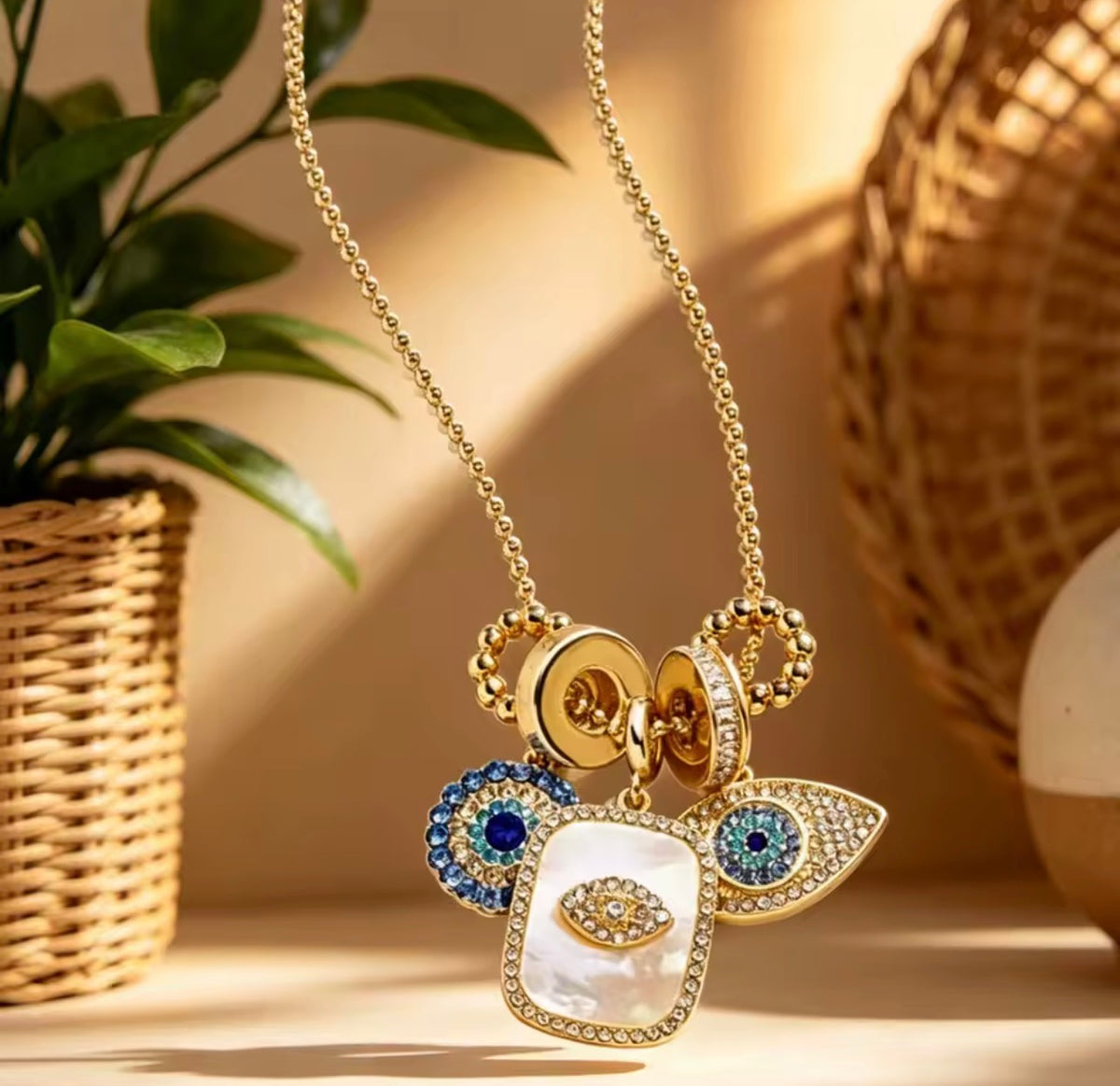Evil Eye Charm Necklace – 18K Gold Plated