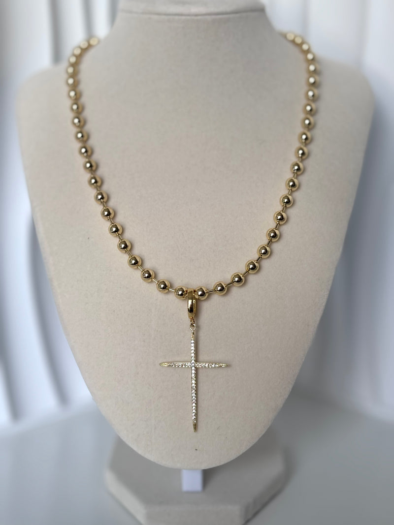 Crystal Charm Beaded Necklace – 18K Gold Plated