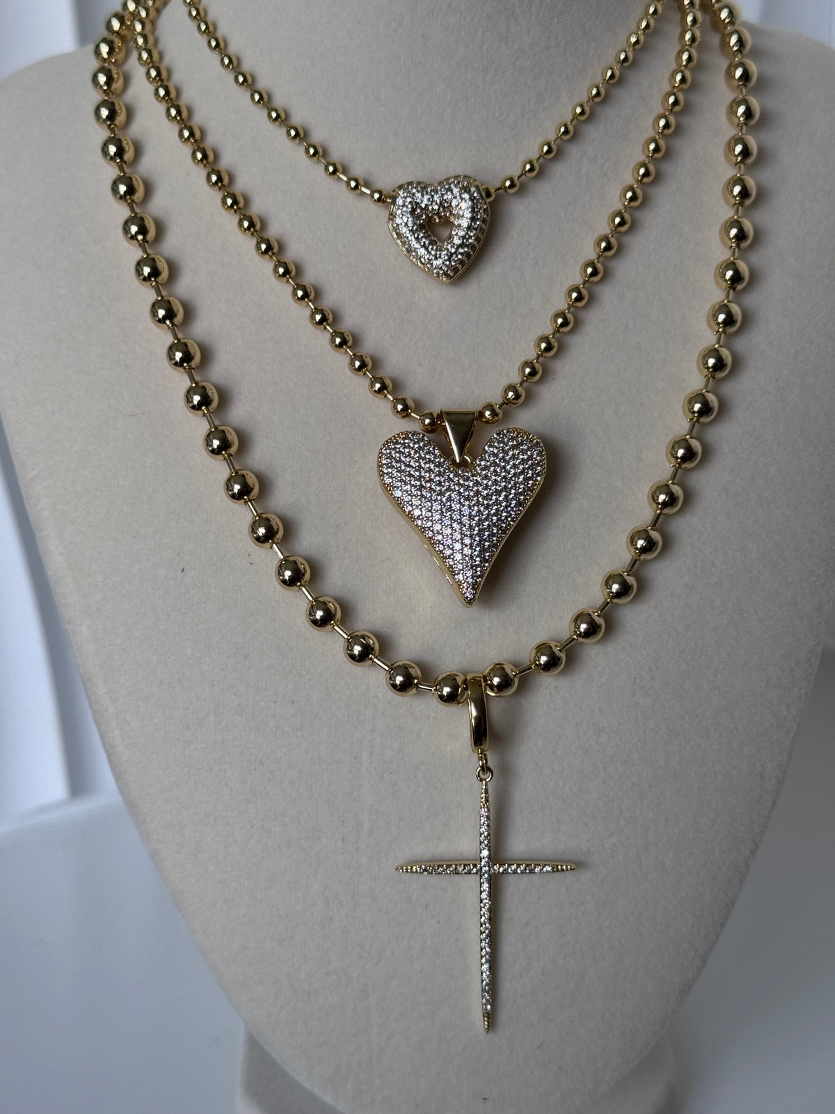 Crystal Charm Beaded Necklace – 18K Gold Plated