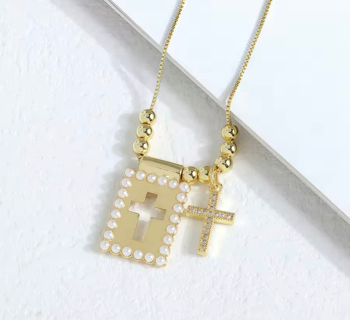 18K Gold Plated Scapular Necklace Catholic Religious Necklace Double Pendant Necklace
