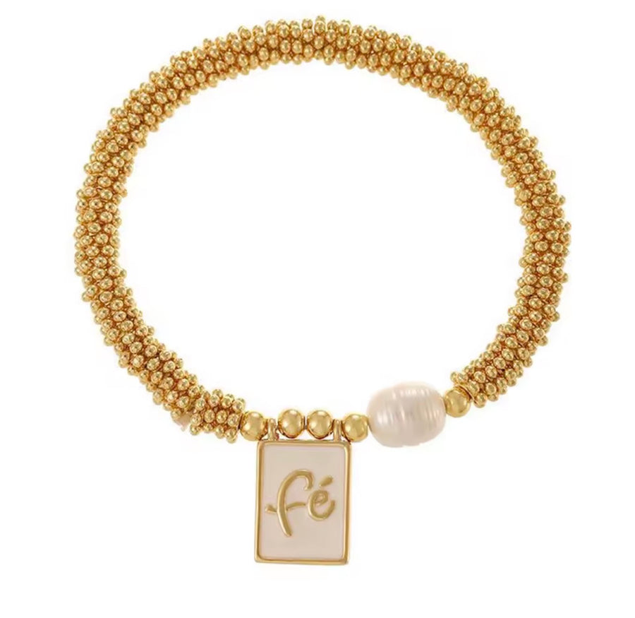 Religious Pendant Bracelets Freshwater Pearl Gold Plated