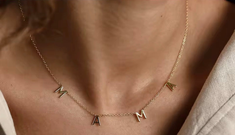 Stainless Steel MAMA Necklace Letter Necklace 16in + 2in Extender Gift for Mom