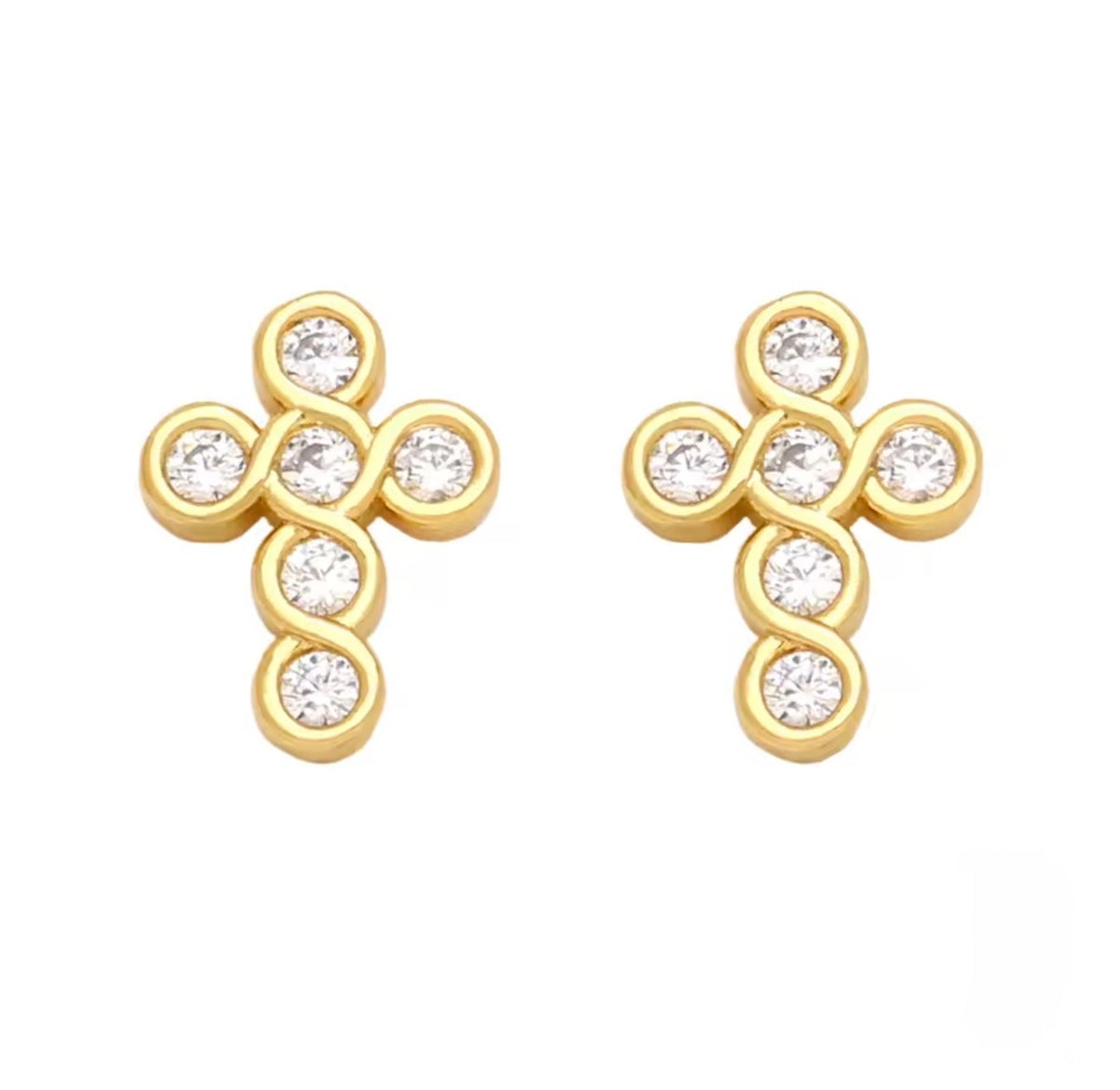 18K Gold Plated Tree of Life & Cross Stud Earrings CZ Crystal Earrings for Women