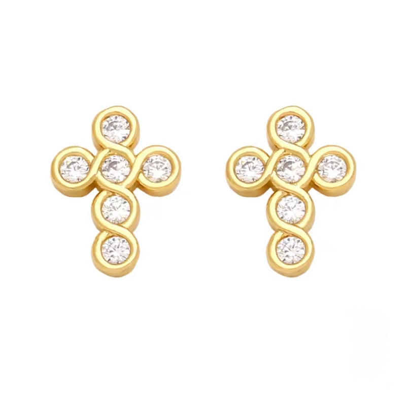 18K Gold Plated Tree of Life & Cross Stud Earrings CZ Crystal Earrings for Women