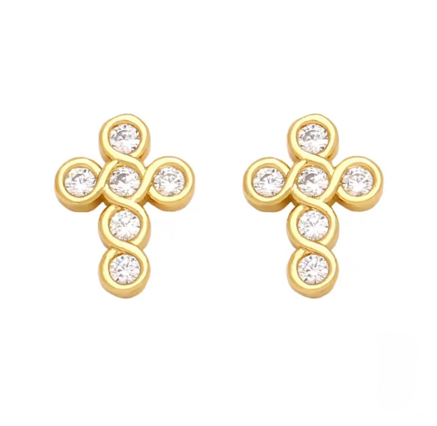 18K Gold Plated Tree of Life & Cross Stud Earrings CZ Crystal Earrings for Women