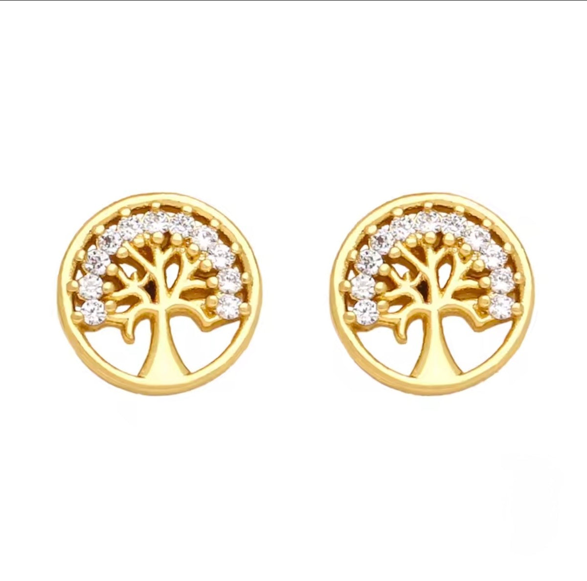18K Gold Plated Tree of Life & Cross Stud Earrings CZ Crystal Earrings for Women