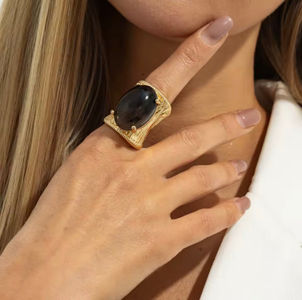 Gold Statement Ring for Women, Adjustable Fashion Ring
